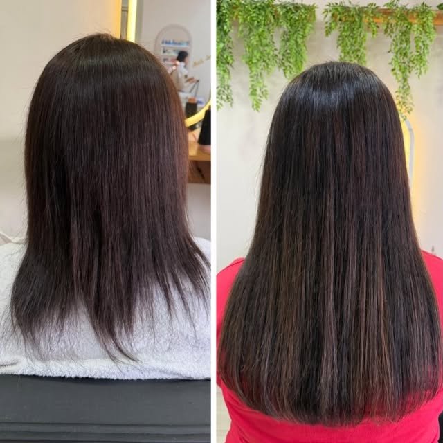Aplicação de mega hair em andamento