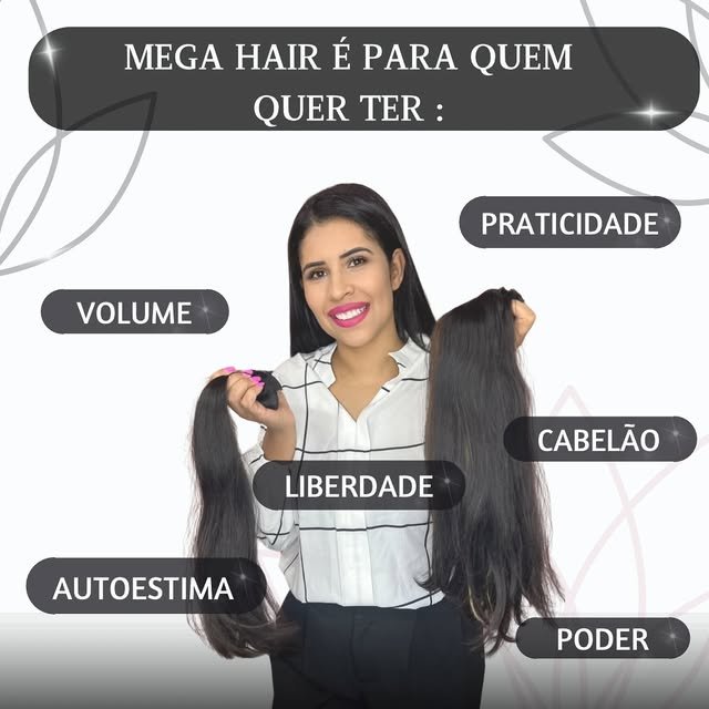 Lilia mostrando o resultado de mega hair — volume e naturalidade